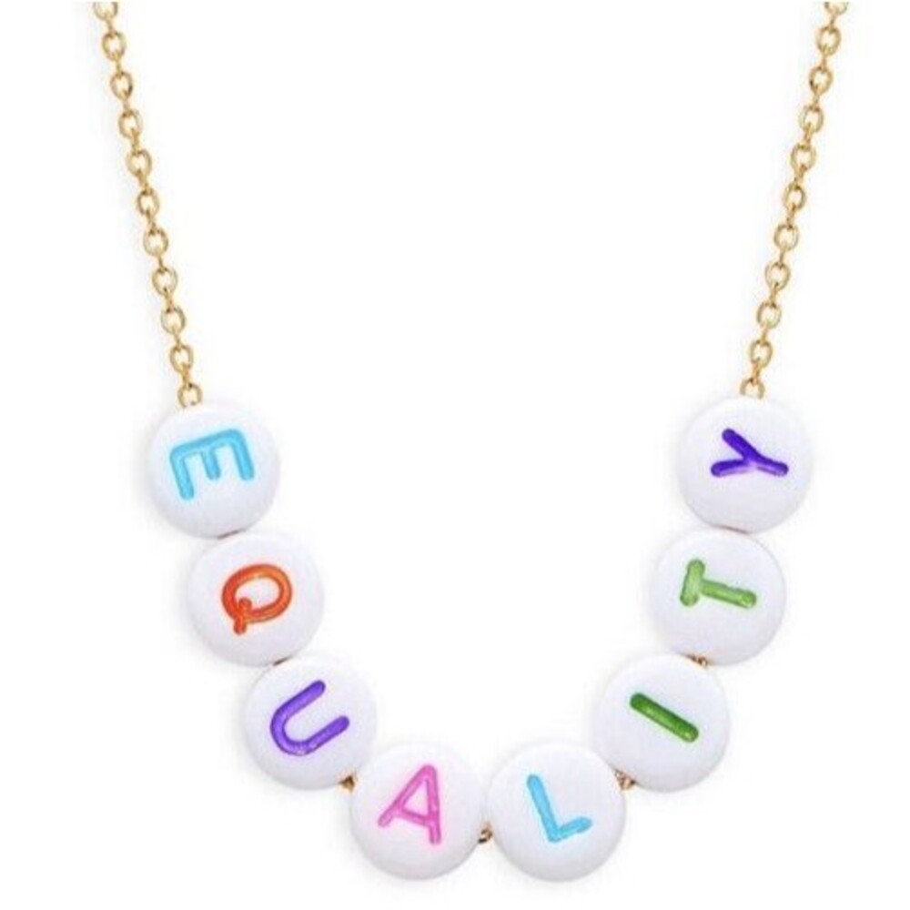 Eye Candy LA Luxe Rainbow Necklace Spell Out Equality Bead 18k Gold Titanium NWT